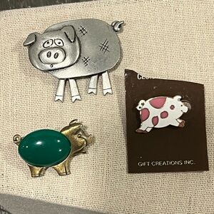 Vintage JJ Articulated Pig Brooch Set of 3